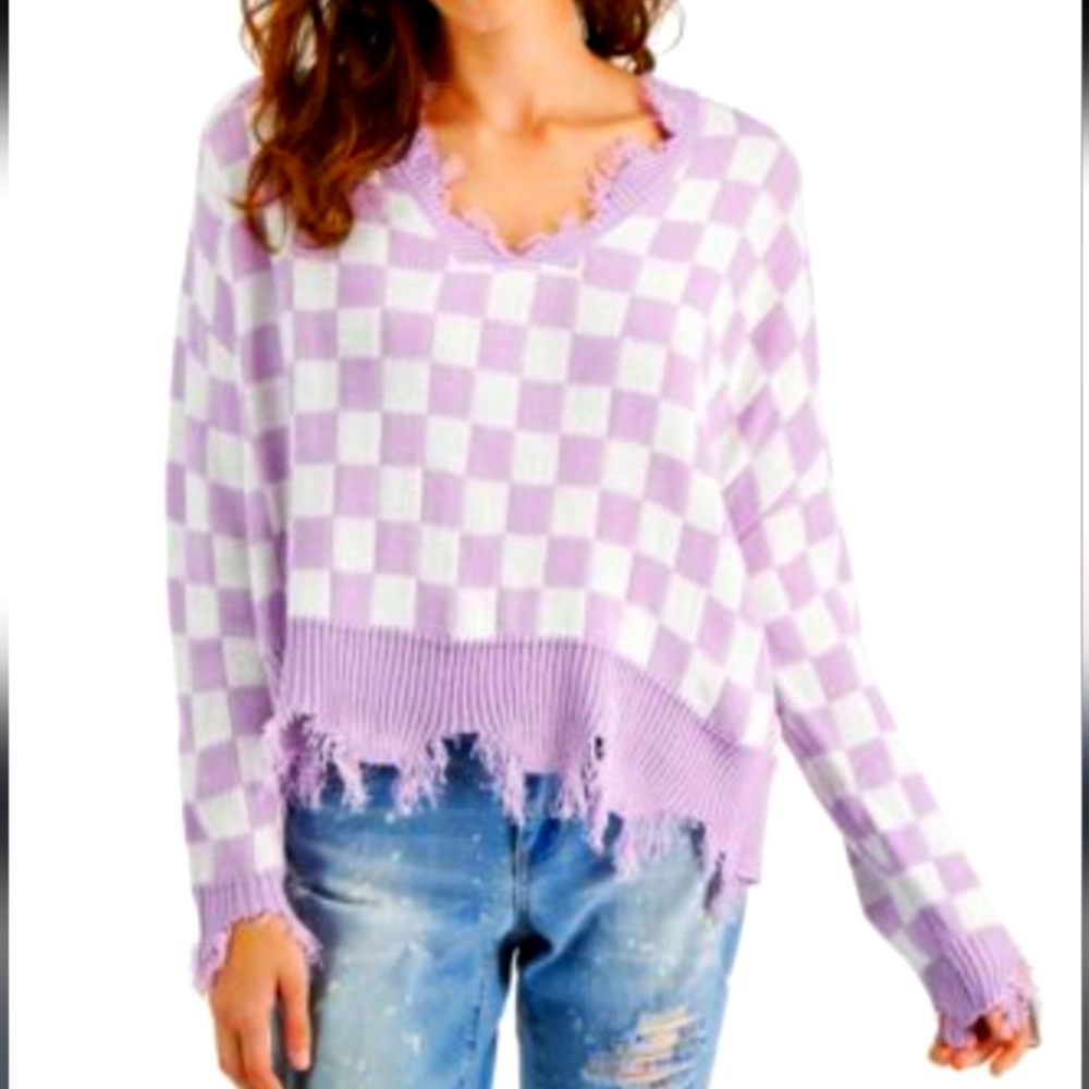 Just Polly Destress Checker Oversized Sweater Size XL